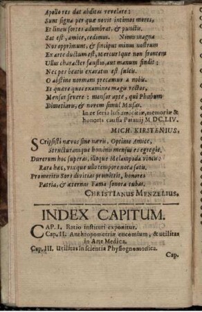 Index Capitum (Cap. I - XXVII, ohne Seitenzahlen)
