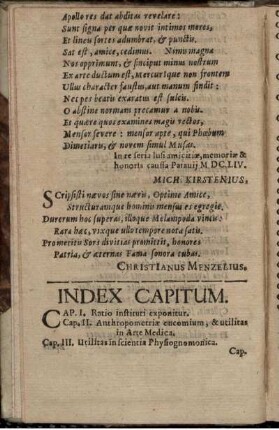 Index Capitum (Cap. I - XXVII, ohne Seitenzahlen)