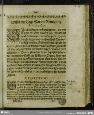 Epistel am Tage Marien Reinigung. Malach. 3. Cap.