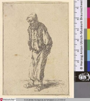 [Bauer mit den Händen auf dem Rücken; Peasant with his hands behind his back; Gueux debout, les mains derrière le dos]