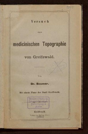 Versuch einer medicinischen Topographie von Greifswald