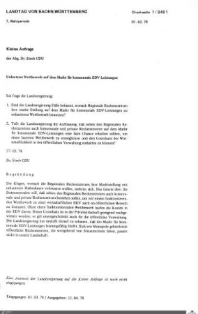 Drucksachen 3401-3600: Anträge, Anfragen, Gesetzentwürfe
