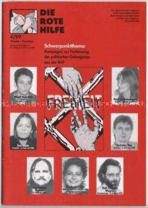 Linksradikale Monatszeitschrift "Die Rote Hilfe" u.a. mit der Forderung nach Freilassung inhaftierter RAF-Mitglieder