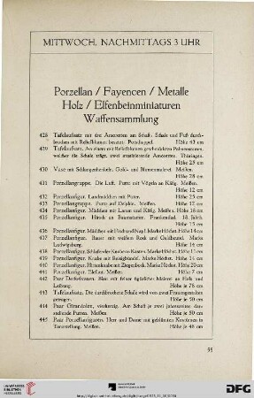Porzellan/Fayencen/Metalle/Holz/Elfenbeinminiaturen/Waffensammlung (Nr. 428-601)