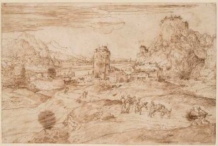 Hafenstadt in bergiger Landschaft