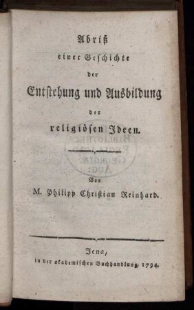 Abriß einer Geschichte der Entstehung und Ausbildung der religiösen Ideen