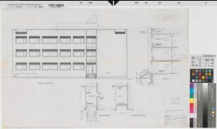 Münster (Münster) Schulkollegium Umbau im Gebäude B Ansicht, Grundrisse, Schnitt 1967 1 : 50 54 x 84 Pause Staatsneubauleitung Münster Regierung Münster Nr. 34105