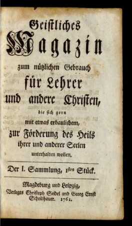 Der I. Sammlung, 1stes Stück.