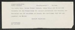 Brief von Gerhart Hauptmann an Fritz Brehmer