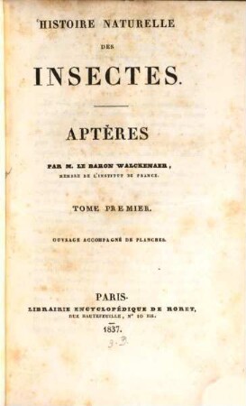 Histoire naturelle des Insectes : aptères ; ouvrage accompagné de planches, 1