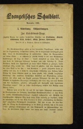 Zur Katechismus-Frage : zugleich Anzeige der neusten katechetischen Schriften von Kluckhuhn, Mehlitz, Bodemann, Erck, Rothert, Mühe, Palmer, Rotermund