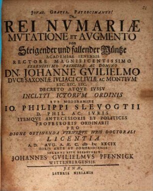 De rei numariae mutatione et augmento