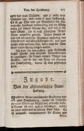 Zugabe. Von der absonderlichen Haushaltung.