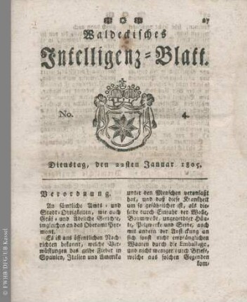 No. 4, Dienstag, den 22sten Januar 1805