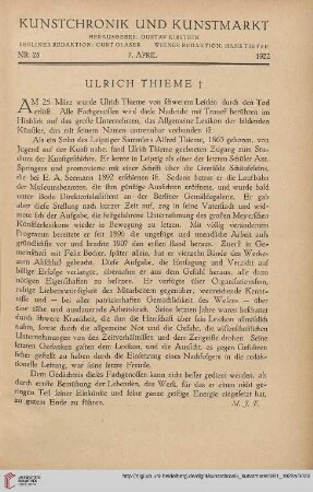 Neue Folge 33 = Jahrgang 57: Ulrich Thieme †