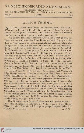 Neue Folge 33 = Jahrgang 57: Ulrich Thieme †