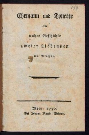 Ehrmann und Tonette : eine wahre Geschichte zweier Liebenden mit Briefen