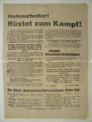 Flugblatt mit Kampfaufruf an die Hamburger Hafenarbeiter