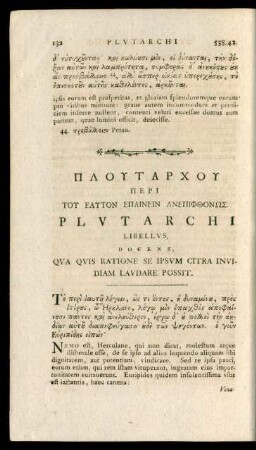 Plutarchi Libellus, Docens, Qua Quis Ratione Se Isum Citra Invidiam Laudare Possit