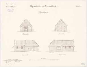 Universität Breslau Klinische Neubauten. Psychiatrische und Nervenklinik: Leichenhalle: Ostansicht, Westansicht, Nordansicht, Südansicht 1:100