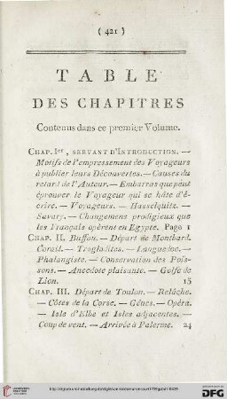 Table des chapitres contenus dans ce premier Volume