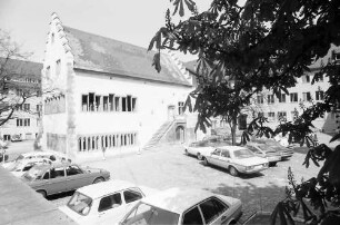 Freiburg: Gerichtslaube im Rathaushof, vor der Fertigstellung