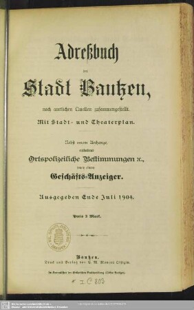 1904: Adreßbuch der Stadt Bautzen