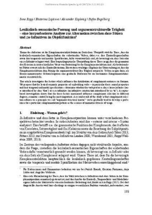 Lexikalisch-semantische Passung und argumentstrukturelle Trägheit – eine korpusbasierte Analyse zur Alternation zwischen dass-Sätzen und zu-Infinitiven in Objektfunktion