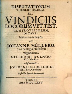 Disp. theol. de vindiciis locorum V. T. controversorum octava