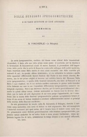 Delle funzioni ipergeometriche e di varie questioni ad esse attinenti.