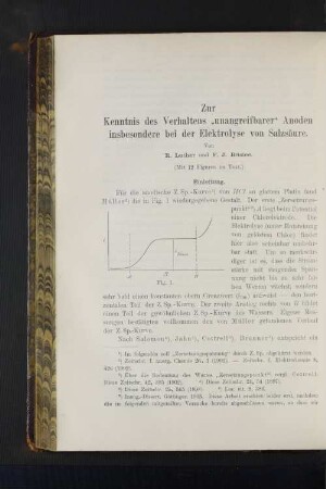 Zur Kenntnis des Verhaltens "unangreifbarer" Anoden insbesondere bei der Elektrolyse von Salzsäure.