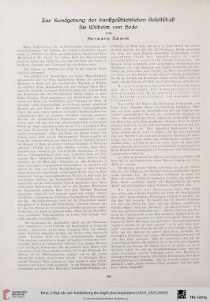 Zur Kundgebund der kunstgeschichtlichen Gesellschaft für Wilhelm von Bode