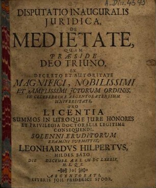 Disputatio Inauguralis Juridica, De Medietate