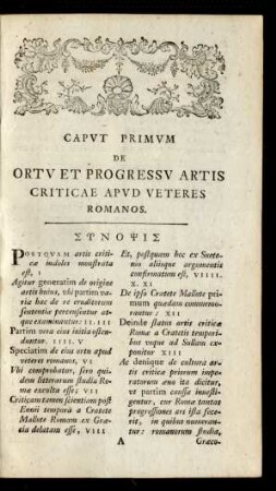 Caput Primum De Ortu Et Progressu Artis Criticae Apud Veteres Romanos