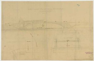 Thiersch, August ; München - Nymphenburg; Ludwig - Ferdinand - Brücke - Teilgrundriss, Teilansicht, Querschnitt, Schnitt