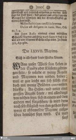 Die LXXVII. Maxime. Sich in allerhand Leute schicken können