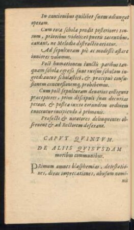 Caput Quintum. De Aliis Quibusdam moribus communibus.