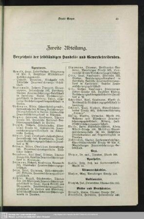 Zweite Abteilung. Berufsklassen und Gewerbebetriebe