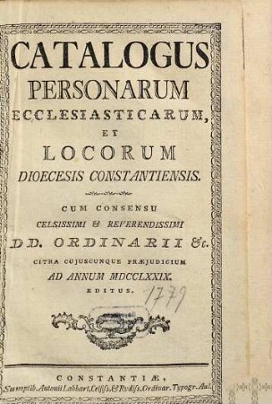 Catalogus personarum ecclesiasticarum et locorum Dioecesis Constantiensis, 1779