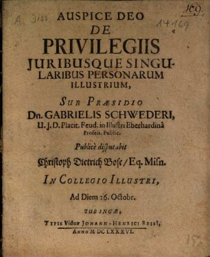 De Privilegiis Juribusque Singularibus Personarum Illustrium