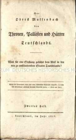 Schrift über den Stand des Adels in den deutschen Ländern