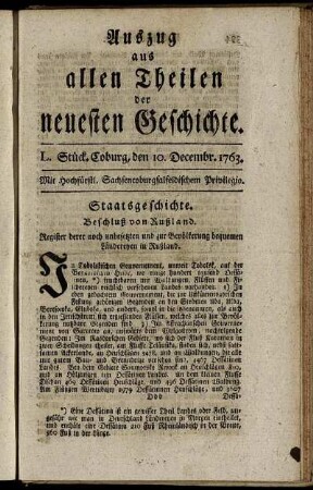 L. Stück. Coburg, den 10. Dec. 1763.