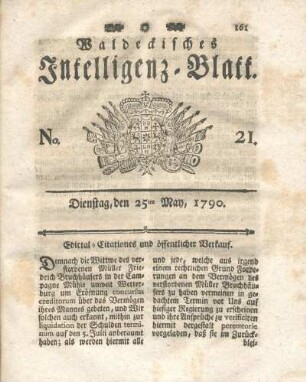 No. 21, Dienstag, den 25ten May, 1790