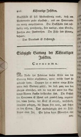 Siebzigste Gattung der Käferartigen Insekten. Cerocoma.