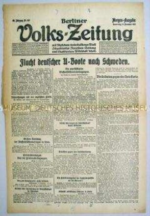 Titelblatt der "Berliner Volks-Zeitung" zum Kriegsgeschehen und zur Novemberrevolution