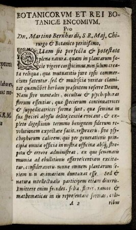 Botanicorum Et Rei Botanicæ Encomium Pro Dn. Martino Bernhardi [...]
