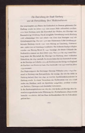 Die Entstehung der Stadt Harburg und die Entwicklung ihres Medizinalwesens