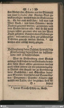 §. 2. Beschreibung derer Bücher, so wohl die Eintheilung dererselben in beschriebene und unbeschriebene
