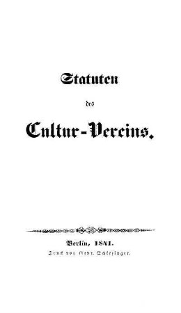 Statuten des Cultur-Vereins