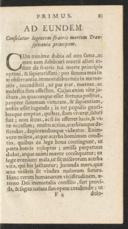 Ad Eundem. Consolatur lugentem fratris mortem Transylvaniae principem.